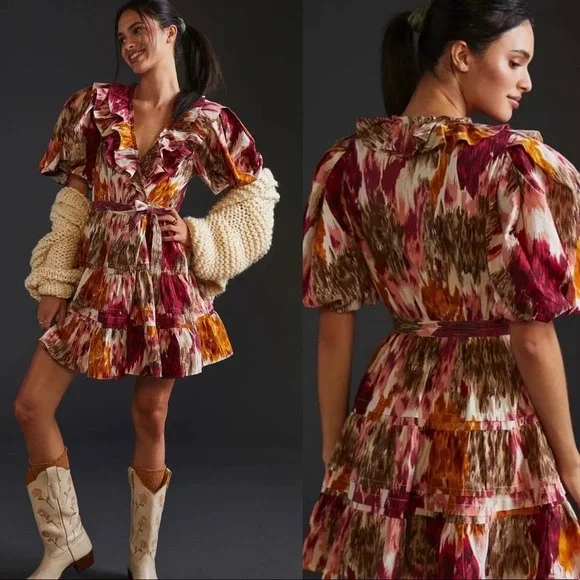 Anthropologie Love the Label Ruffled Wrap Mini Dress - Picture 1 of 8